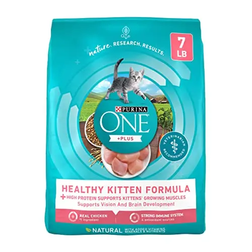 Purina ONE High Protein Natural Dry Kitten Food bag with chicken formula