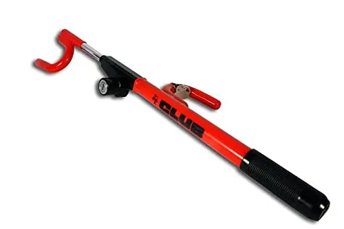 The Club red steering wheel lock installed in vehicle