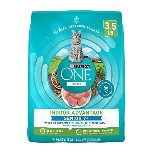 Purina ONE High Protein Senior dry cat food for indoor cats