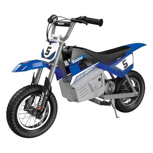 Razor MX350 electric motocross bike with blue frame and rugged tires