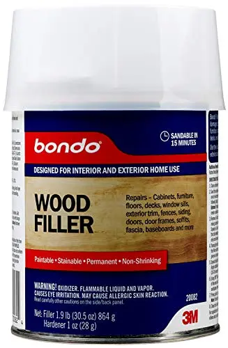 Bondo wood filler can with cream hardener for quick wood repairs