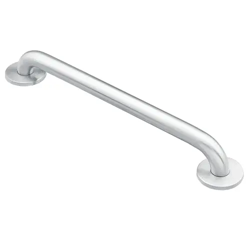 Moen stainless steel grab bar installed in bathroom