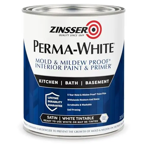Zinsser White Satin water-based interior paint in quart can