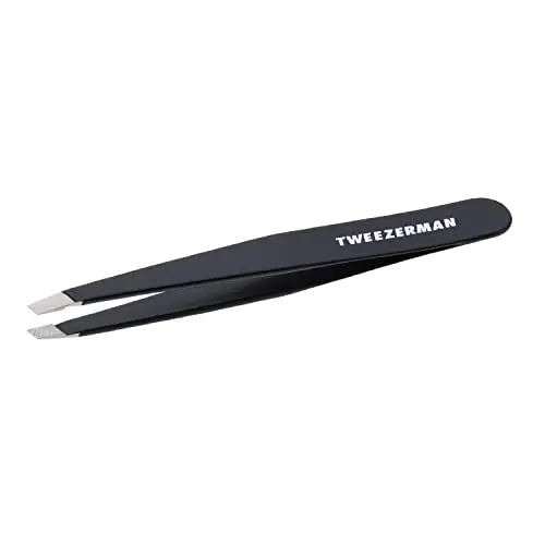 Tweezerman black stainless steel slant tweezer for facial hair removal
