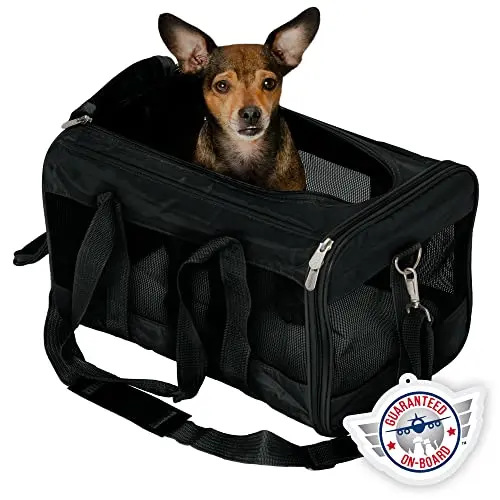 Sherpa Original Deluxe pet carrier with mesh panels and padded handle