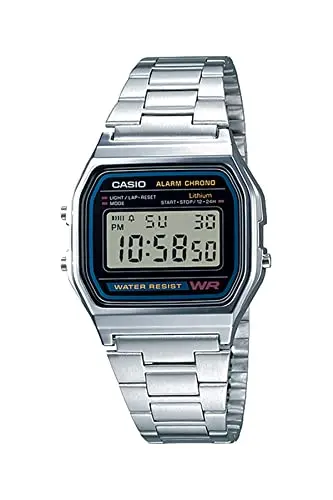 Casio A158WA silver vintage digital watch with metal bracelet