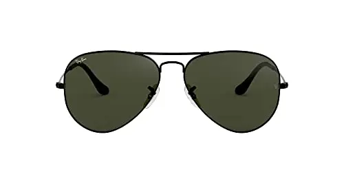 Ray-Ban RB3025 classic aviator sunglasses with black frame and green lenses