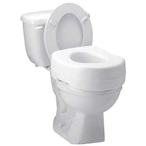 Carex universal raised toilet seat with contoured design and white plastic