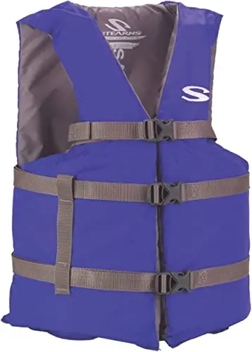 Stearns Adult Classic Life Vest in blue with three adjustable buckles and open-sided design