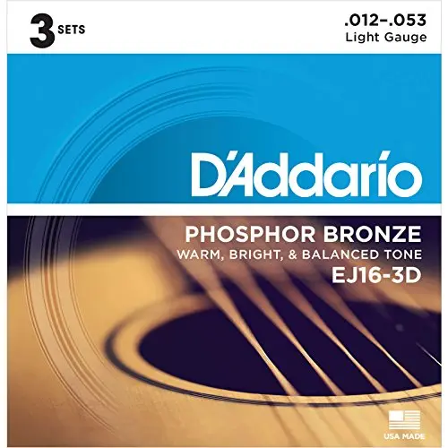 D'Addario Phosphor Bronze acoustic guitar strings 3-pack