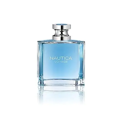 Nautica Voyage cologne bottle with blue aquatic design