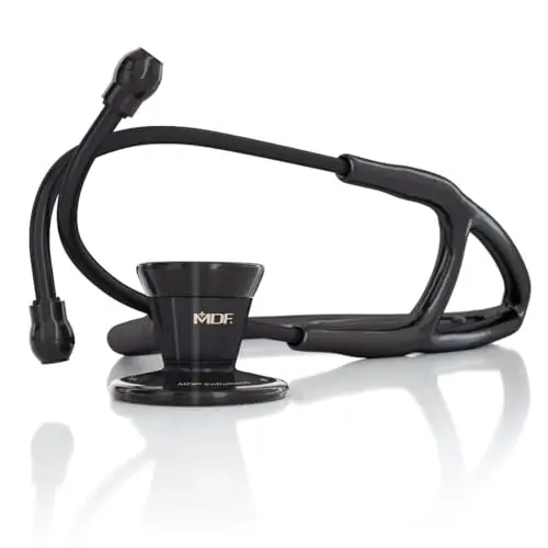MDF ProCardial cardiology stethoscope with black tube and stainless steel chestpiece