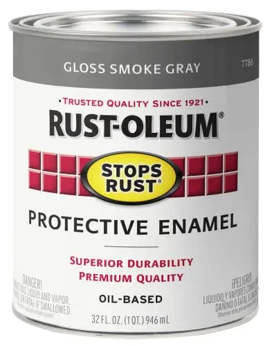 Rust-Oleum Protective Enamel paint can in gloss smoke gray