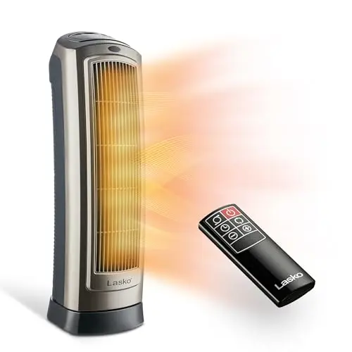 Lasko oscillating ceramic tower heater in silver color with digital controls
