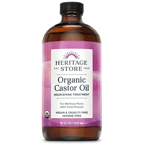HERITAGE STORE Organic Castor Oil in amber glass bottle