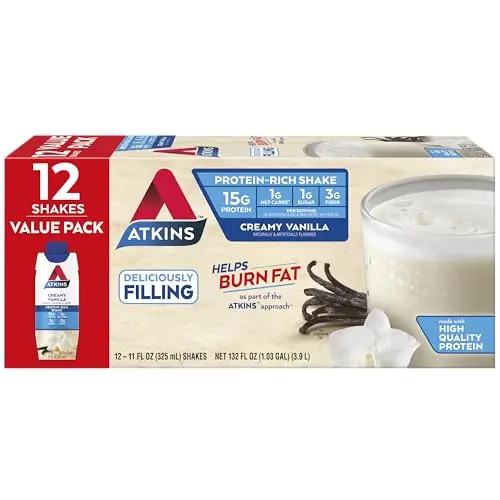 Atkins Creamy Vanilla High Protein Shake ready-to-drink bottles