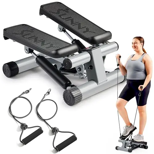 Sunny Health & Fitness mini stepper with resistance bands for home exercise