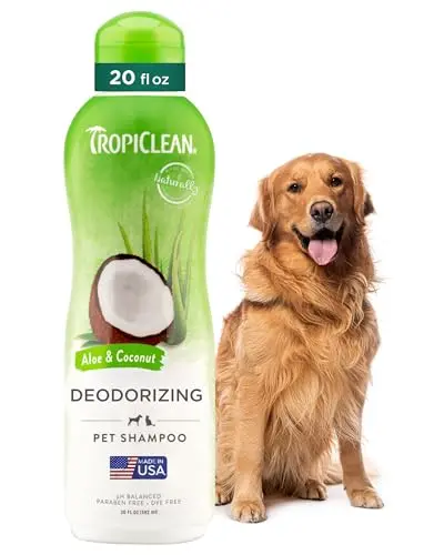 TropiClean Deodorizing Dog Shampoo bottle with aloe and coconut formula