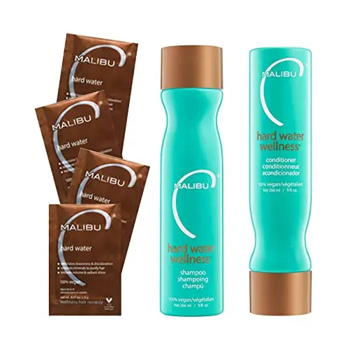 Malibu C Hard Water Wellness Remedy packet set with shampoo, conditioner and treatment