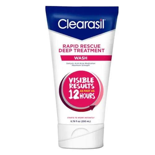 Clearasil Rapid Rescue Acne Face Wash bottle with blue and white packaging