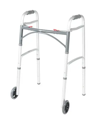 Drive Medical silver folding walker with front wheels