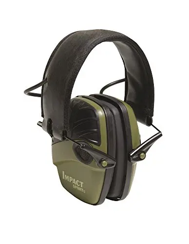 Howard Leight Impact Sport electronic earmuffs with green color and compact design