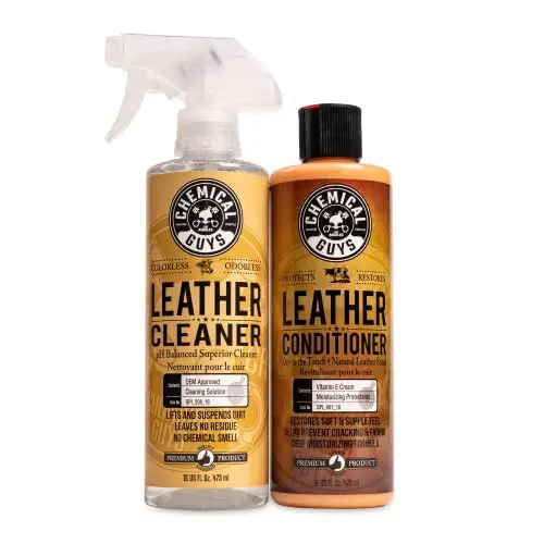 Chemical Guys leather cleaner and conditioner kit bottles