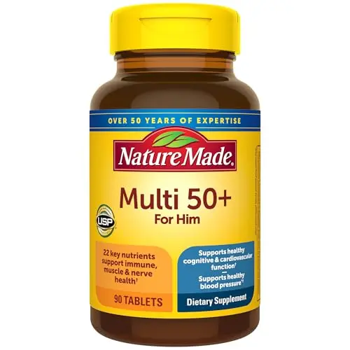 Nature Made Multivitamin for Men Over 50 bottle with yellow label