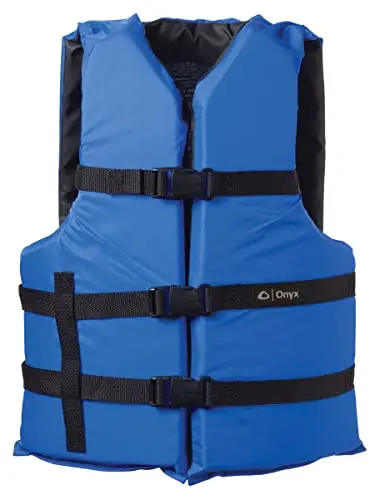 ONYX General Purpose Boating Life Jacket in blue with adjustable straps