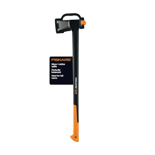 Fiskars X27 splitting axe with black handle and steel blade