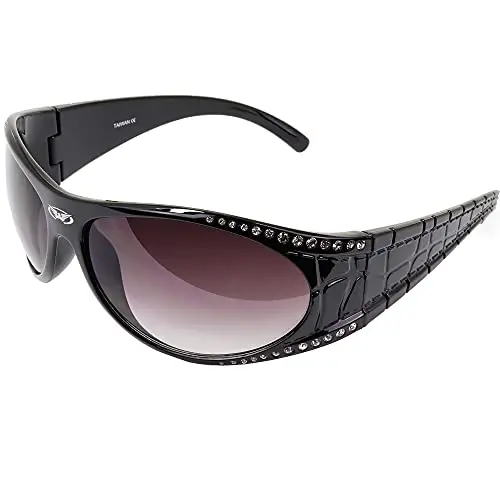 Global Vision women's motorcycle sunglasses with black frames and 50 crystal rhinestones