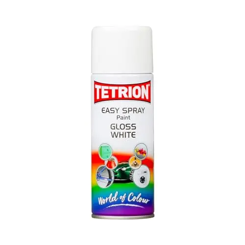 Tetrion Easy Spray gloss white paint can for wood, metal, and plastic