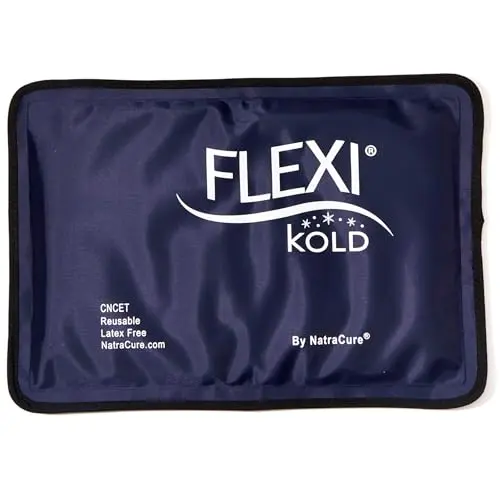 NatraCure FlexiKold gel ice pack wrapped around a knee
