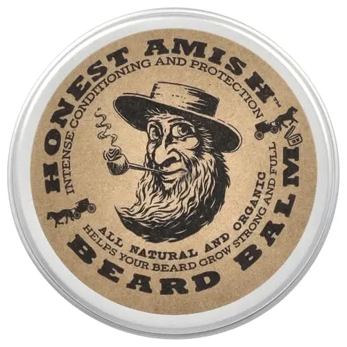 Honest Amish beard balm in small tin with natural ingredients