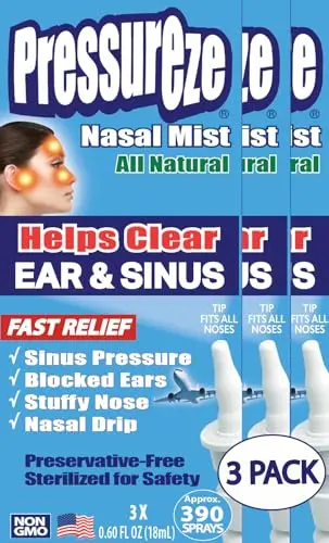 Pressureze All Natural Preservative-Free Nasal Spray for sinus and ear relief