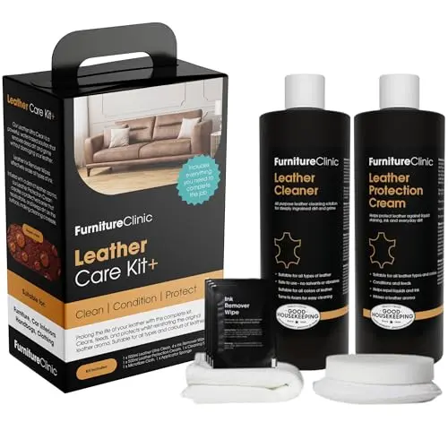 Furniture Clinic leather care kit with bottles and accessories