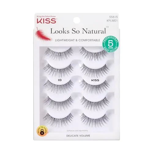 KISS Look So Natural false eyelashes multipack showing five pairs of natural-looking strip lashes
