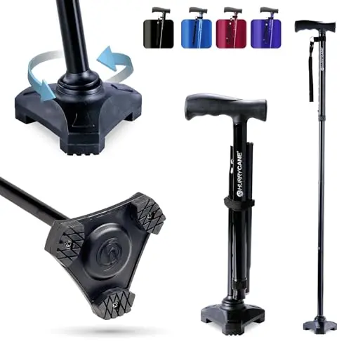 HurryCane Freedom Edition foldable walking cane with three-prong base
