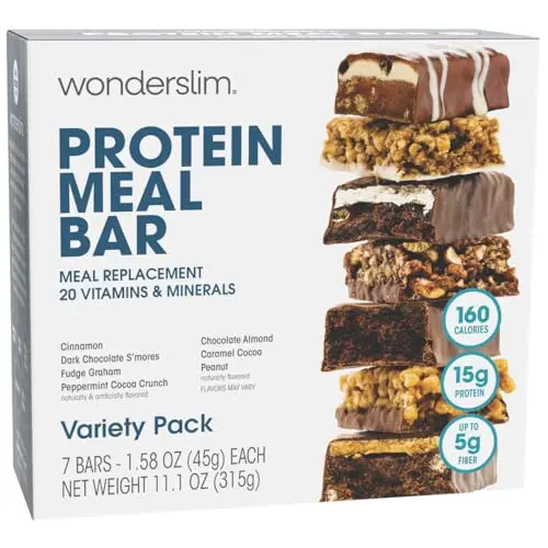 WonderSlim meal replacement protein bars variety pack with multiple flavors