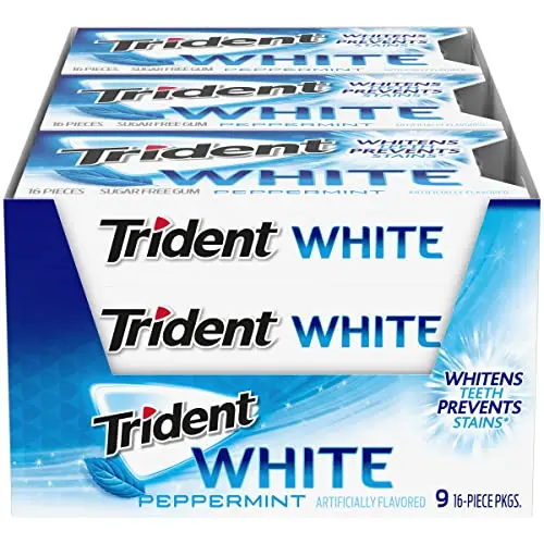 Trident White Peppermint Sugar-Free Chewing Gum for teeth whitening