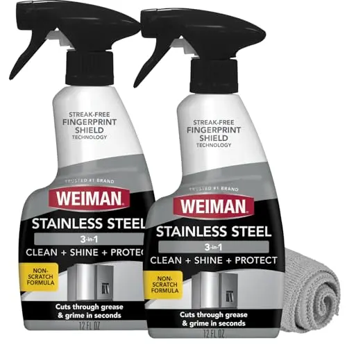 Weiman stainless steel cleaner spray bottles with microfiber buffing towel