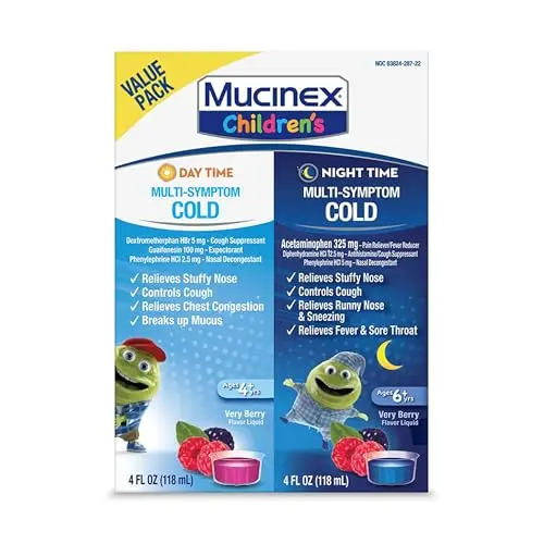 Mucinex Children's Day and Night cold medicine liquid bottles