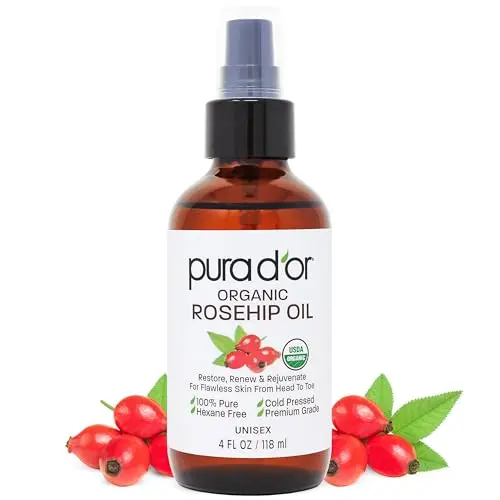 PURA D'OR Organic Rosehip Seed Oil bottle with pump dispenser