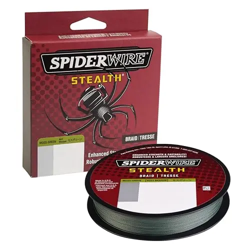 SpiderWire Stealth braided fishing line spool in moss green color