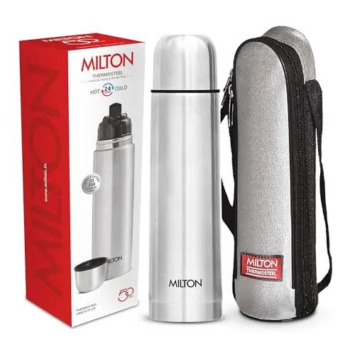 Milton Thermosteel flip lid thermos in Silver with double-wall insulation
