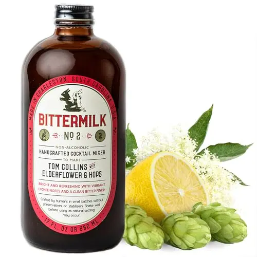Bittermilk Tom Collins cocktail mixer bottle with elderflower and hops