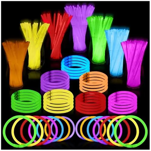 Multi-colored glow sticks with connectors for parties