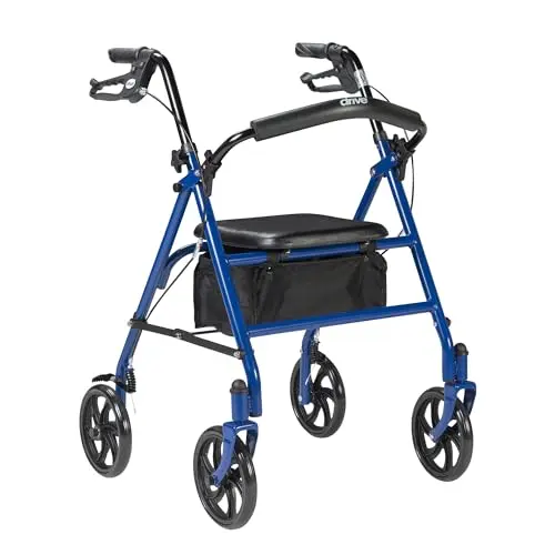 Drive Medical blue rollator walker with seat and storage pouch