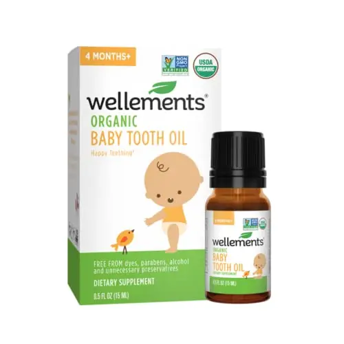 Wellements organic baby tooth oil bottle