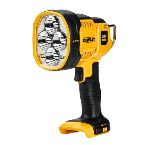 DEWALT 20V MAX LED handheld spotlight with red housing and pivoting head